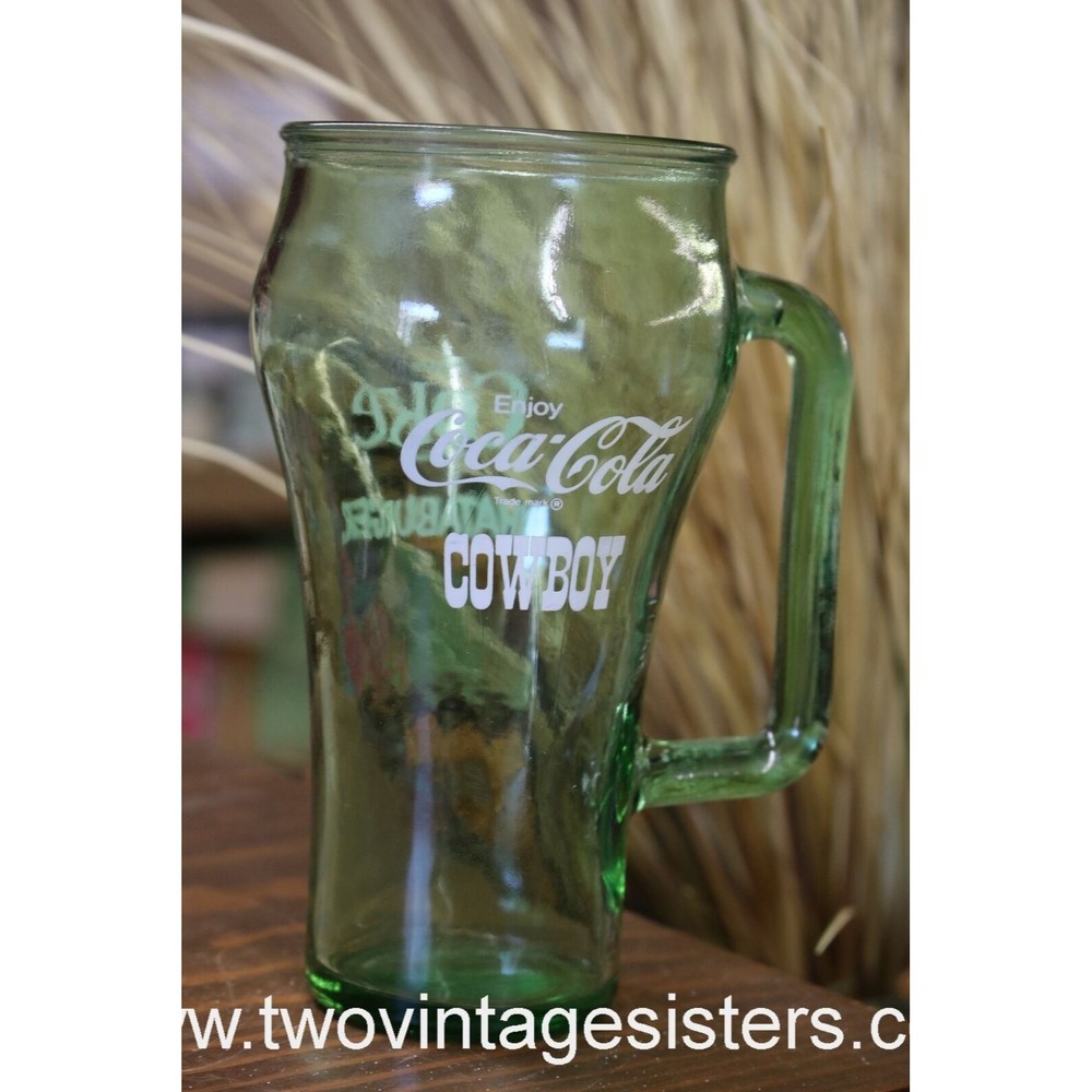Whataburger Verde Green Coke Vintage Cowboy Glass Handled